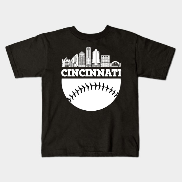 Cincinnati OH Baseball Skyline  Vintage Retro print Kids T-Shirt by Bluebird Moon